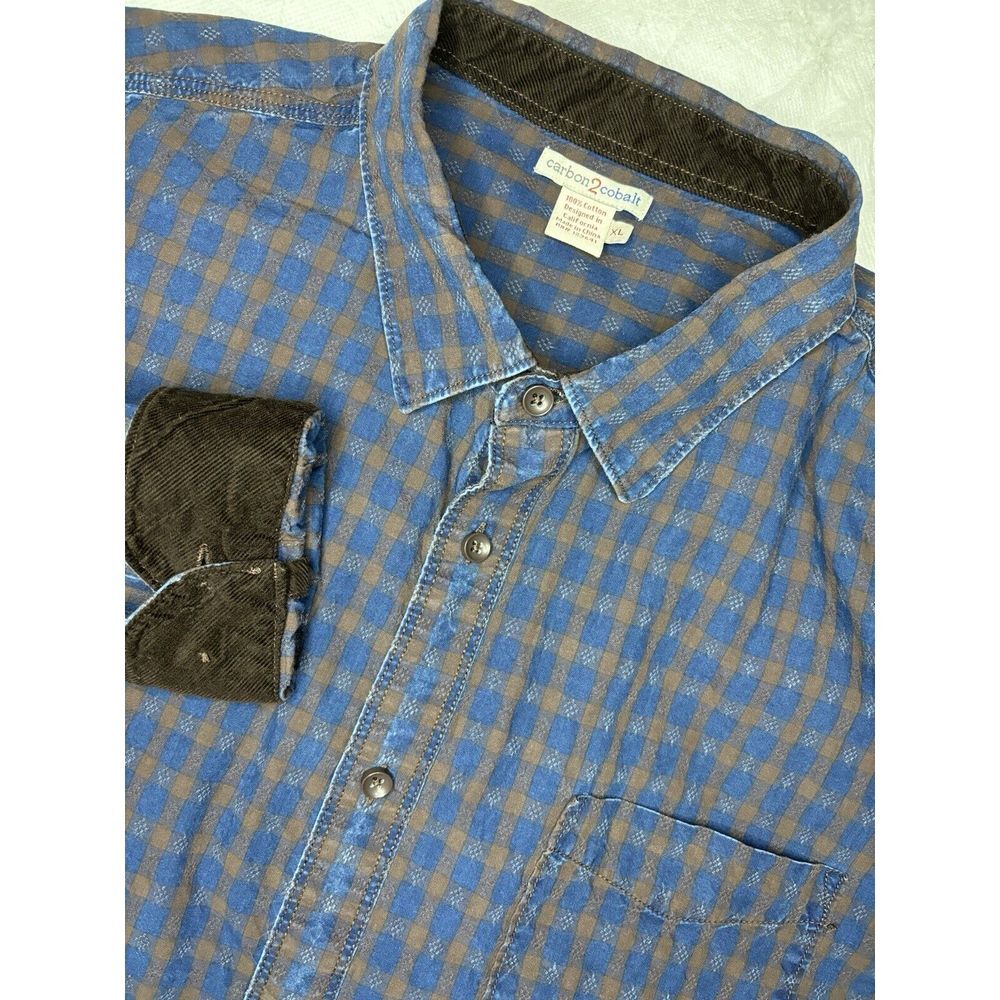 Carbon 2 Cobalt Men's XL Blue Corduroy Cuff Button‎ Up Check Pattern Shirt